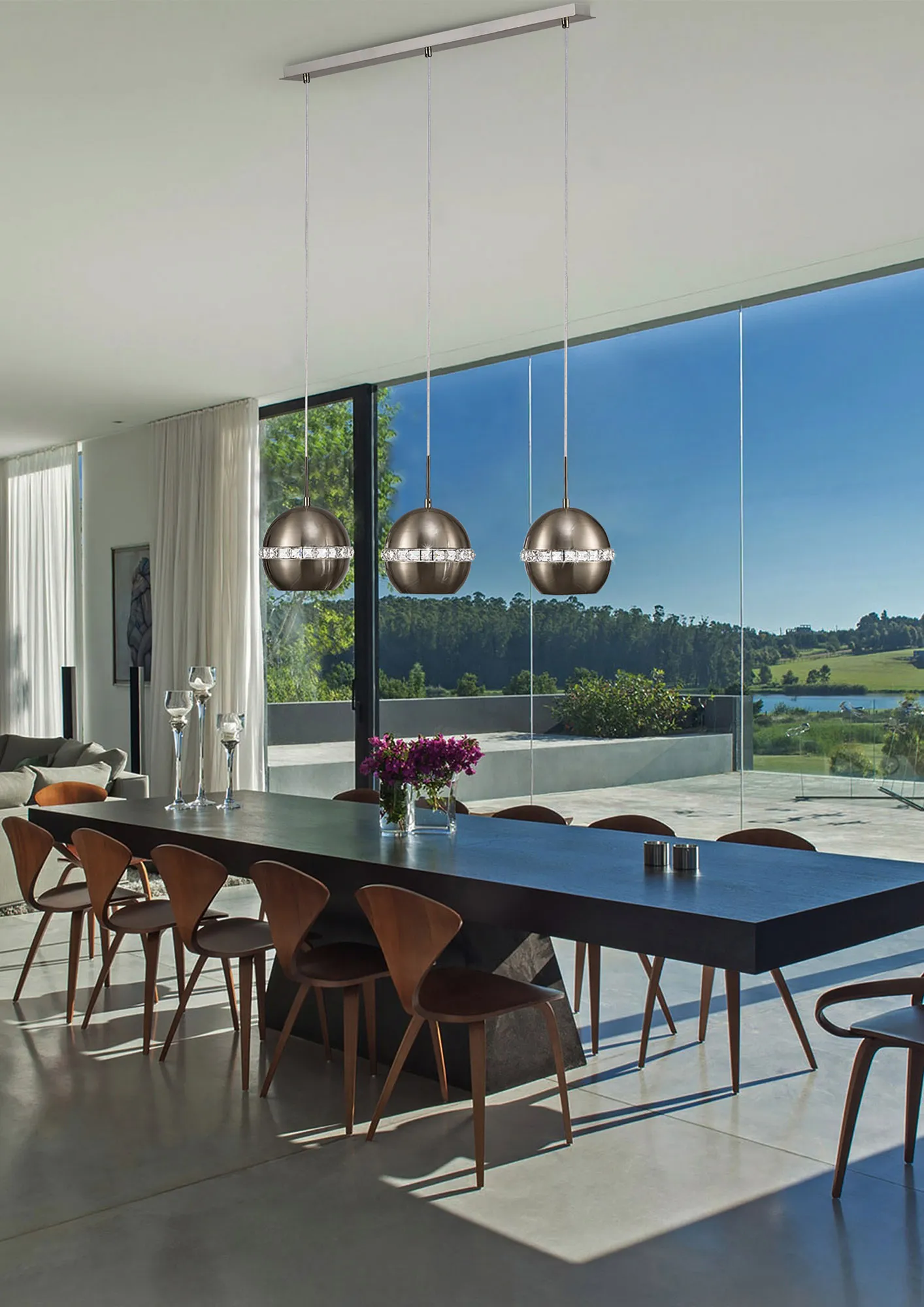 Andrea Satin Nickel Crystal Ceiling Lights Diyas Linear Crystal Fittings